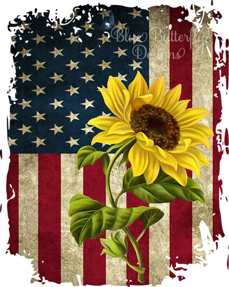 Ready To Press American Flag with Sunflower Sublimation Transfer Ready to Press American Flag Transfer 4th of July, Sublimation Transfer