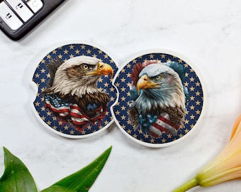 Car Coasters, American Eagle Coasters, American Patriotism Car Coasters, Car Coasters, Patriotic Eagle Car Coasters, Sandstone, Ceramic,