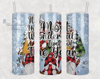 It's The Most Wonderful Time of the Year Gnomes for Sublimation Skinny Tumbler,  Gnome Christmas Sublimation Transfer, Christmas Gnome Wrap