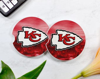 Kansas City Chiefs Car Coasters, Chiefs Car Coasters, KC Chiefs Car Coasters, Champs Car Coasters, Ceramic Car Coasters, Custom Car Coasters