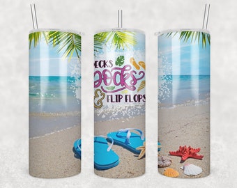 Decks, Docks, & Flip Flops Wrap for Sublimation Skinny Tumbler, Summer Sublimation Tumbler Transfer Only, Beach Tumbler, Summer Tumbler Wrap