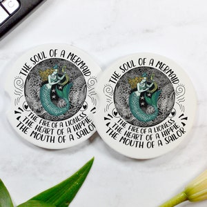 Car Coasters, Set of 2 Car Coasters, The Soul of a Mermaid Car Coasters, Heart of a Hippie, Ceramic Car Coasters, Mermaid Car Coaster,