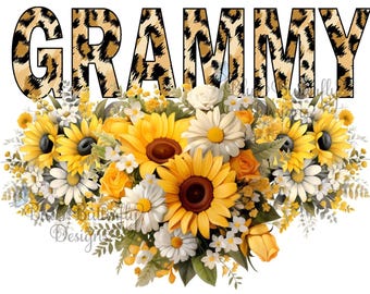 Cheetah Grammy Floral PNG: sublimatie en DTF-afdrukbaar (digitale download)