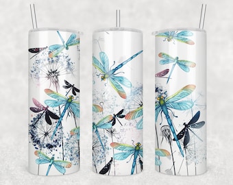 Dragonflies Wrap  for Sublimation Skinny Tumbler, Colorful Dragonflies Sublimation Transfer Only, Dragonflies Design , 20oz Straight,