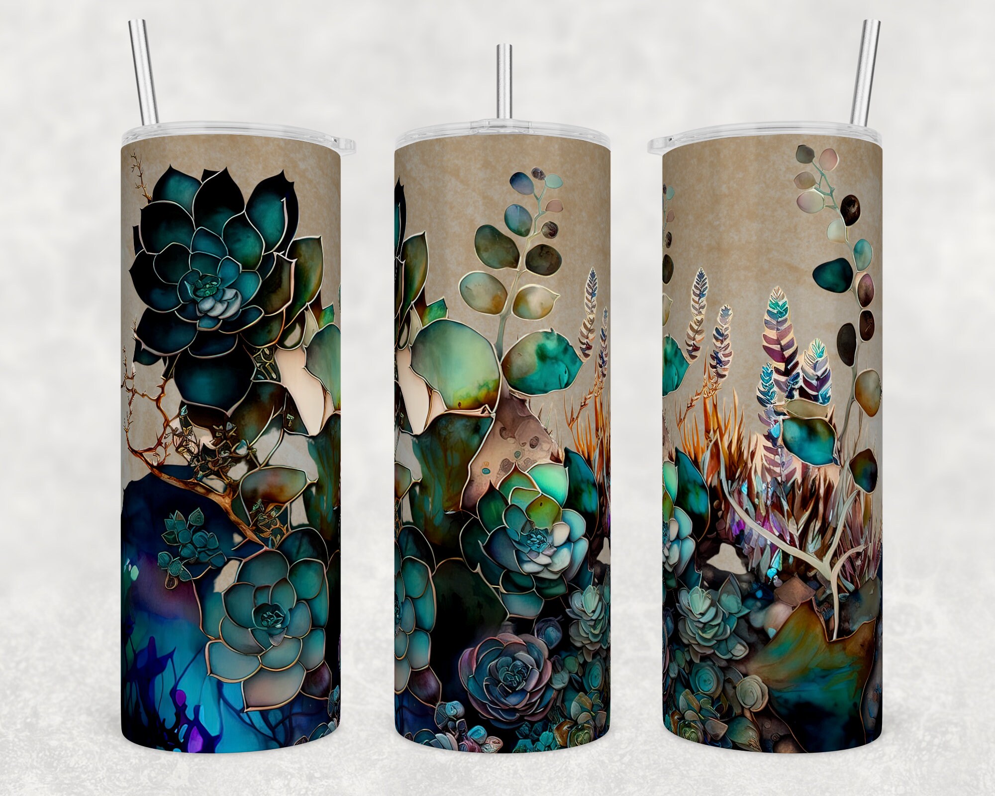 Succulents 20 Oz Skinny Tumbler Sublimation Wrap, Succulent Plant Wrap ...