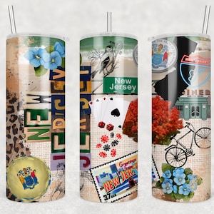 New Jersey Tumbler Wrap for Sublimation Skinny Tumbler, Jersey Shore Tumbler Wrap, Hudson River, Atlantic City Tumbler Transfer,  Cape May