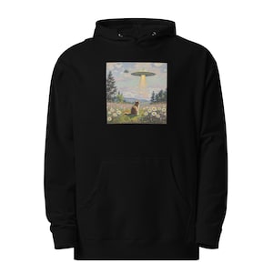 Cat and alien Hoodie Funny UFO Space kitty Pullover Unisex Cozy Sweatshirt Animal Lover Gift Space Clothing galaxy Cute Alien Shirt