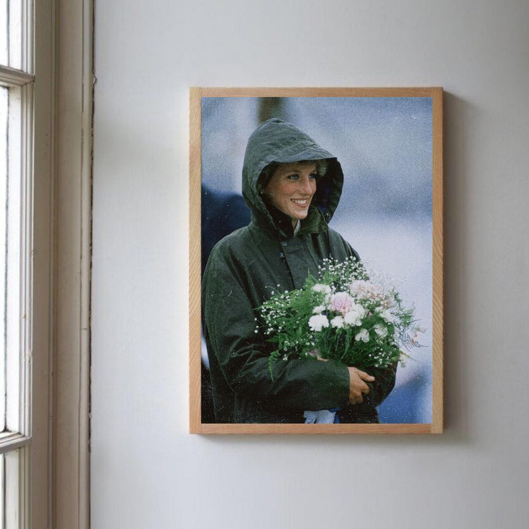 Barbour, Princess Diana Green Barbour Jacket Flowers Print, Calm 80s Vintage Wall Art (Digital Download)