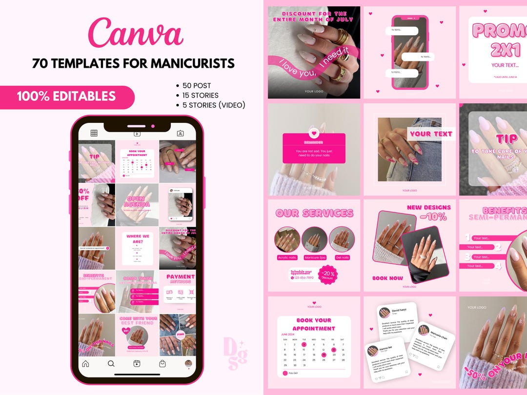 70 Nail Salon Instagram Templates | Editable Canva Posts & Stories ...