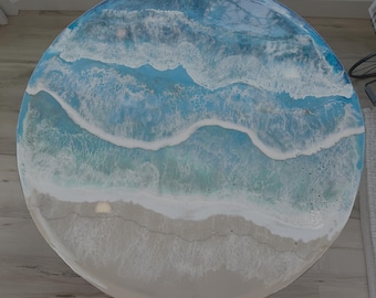 Handmade Ocean Wave Coffee Table | Epoxy Resin | Coastal | Beach | Tropical | End Table | Living Room Furniture