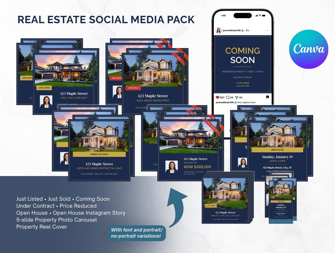 Real Estate Instagram Templates Canva | Just Listed Just Sold Post ...