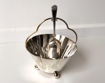 Vintage Royelle verzilverde suikerpot met geribbelde rand en bijpassende lepelset