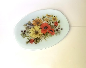 Travessa de vidro vintage com estampa floral retrô estilo "fiestaware", fabricada na Inglaterra.