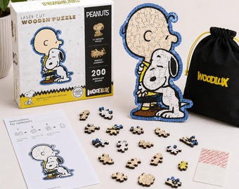 棒馬に乗ったスヌーピー - ヴィンテージ木製ボードパズル 1958年頃