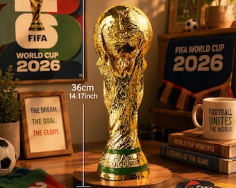 Réplica del trofeo de la Copa Mundial de la FIFA 2026 – Trofeo de fútbol coleccionable de resina dorada – Copa del campeonato de fútbol – Decoración para aficionados al deporte – Regalo para amantes del fútbol