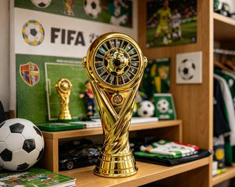Ventilador portátil de la Copa Mundial de la FIFA 2026, diseño del trofeo de la Copa Mundial, potente ventilador recargable, regalo para aficionados, accesorio coleccionable para fiestas de fútbol