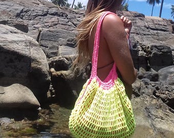 Patrón de crochet para bolsa de playa con LININ. Bolsa de compras reutilizable, bolso de mano, bolsa de malla, bolsa de red. Tutorial práctico para hacer bolsas de mercado.