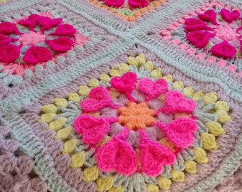 Hearts Granny Crochet Blanket Pattern - Hearts afghan - crochet bedding blanket, throw, breadspread, crib baby blanket, crochet motif