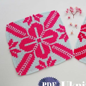 Granny Square Aloha Tapestry Motif Blanket Crochet pattern - Intarsia crochet Flower throw, afghan, baby blanket, bead spread PHOTO TUTORIAL