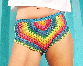 SHORTS crochet pattern Sexy Hot Pants- S, M, L & more sizes how to - granny FAST trendy short summer crochet outfit rainbow crocheting panty