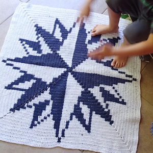 Crochet Rug Pattern COMPASS ROSE - Tapestry crochet Carpet or Wall hanging Compass Rose Crochet decor Wall Hang crochet rug pattern