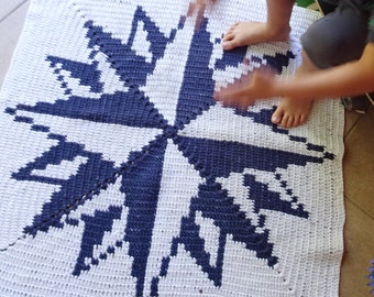 Crochet Rug Pattern COMPASS ROSE - Tapestry crochet Carpet or Wall hanging Compass Rose Crochet decor Wall Hang crochet rug pattern