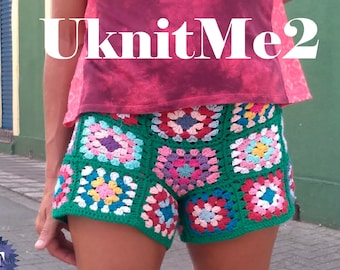 Granny Crochet Pants / Shorts squares BOTH in ONE pattern - photo tutorial - S, M, L hight waist light hot season crochet trendy trousers