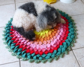 CROCHET PATTERN Pet Rug Crochet Pattern Flower Round Comfy Mat Photo tutorial - Crochet pattern mat pet friendly mandala rug carpet dog cat