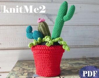 4 Cactus & Pot Crochet Pattern Amigurumi Frida secret BOX crochet pattern - succulent, cactus Frida crochet applique crochet container box