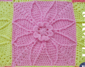 Granny Square Crochet pattern - Floria Motif Crochet Baby Blanket afghan motif floral on the round - flower granny square crochet pattern