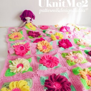 Granny Square Blanket crochet pattern Floral Gerbera 3D Flower granny square crochet motif afghan crochet bedding granny square pattern image 1