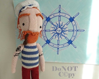 Sailor Amigurumi Crochet Pattern Toy - for boys crochet amigurumis Captain Toy PHOTO tutorial Crochet Doll sailing marine captain Ocean Toy