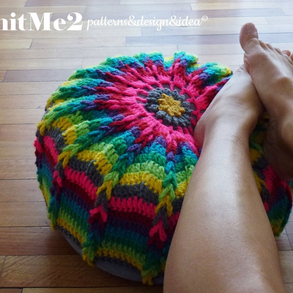 CROCHET PATTERN Pillow Crochet Pouf Mandala Crochet Pattern, ottoman & hoop wall hanging photo tutorial mandala crochet round floor cushion