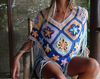 Granny Cover Up Crochet Pattern Summer Poncho  accessory granny crochet pattern - wrap summer crochet beach mermaid bikini boho life