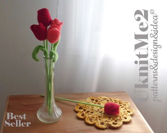 Tulip Crochet flower pattern - easy beginner crochet flower arrangement decoration crochet flower bouquet boho romantic crocheting flower