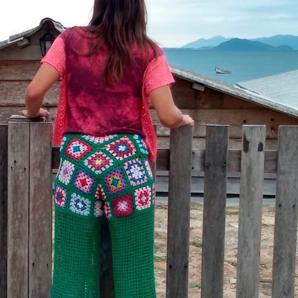 Granny Crochet Pants / Shorts squares BOTH in ONE pattern - photo tutorial - S, M, L hight waist light hot season crochet trendy trousers