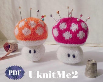 Mushroom Knit Pattern Amigurumi Toy & Pincushion Toadstool - Knitting Amigurumis Softie