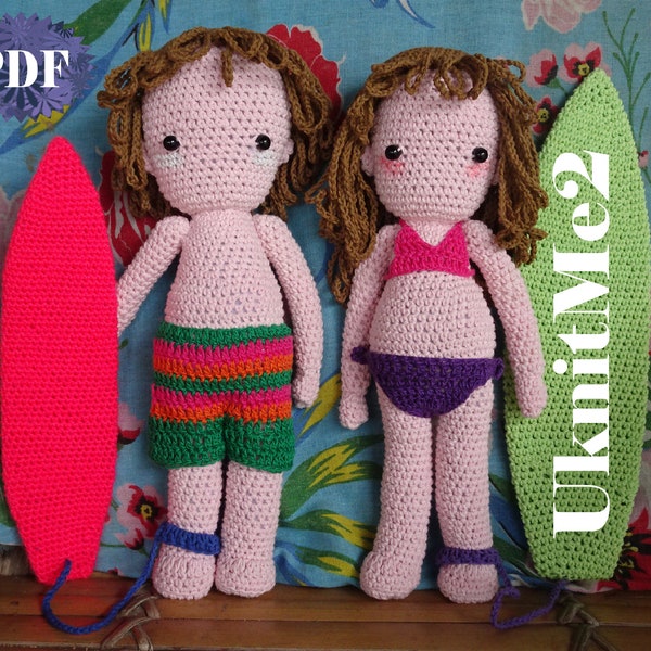 Surfer Amigurumi Crochet Doll Pattern - Surfer Girl Surfing Boy & Board - Amigurumis crochet toy and doll crochet PHOTO tutorial and Board