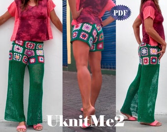 Crochet shorts granny squares or pants BOTH in ONE photo tutorial - S, M, L hight waist light hot season crochet trendy trousers