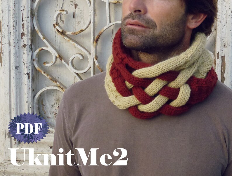 Cowl Knit Pattern Weave Unique man, woman, adult UNISEX knitting pattern Gift for him/her PHOTO tutorial Knit Cowl Professional PDF image 5