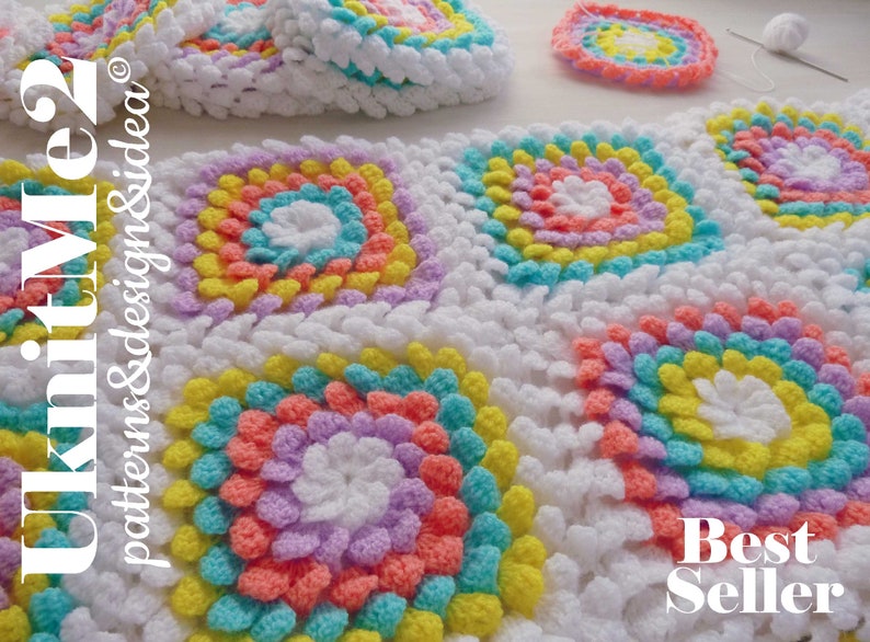 Baby Blanket Floral crochet pattern Yummy Flower granny square Professional PHOTO tutorial girl floral blanket , throw crochet pattern image 6