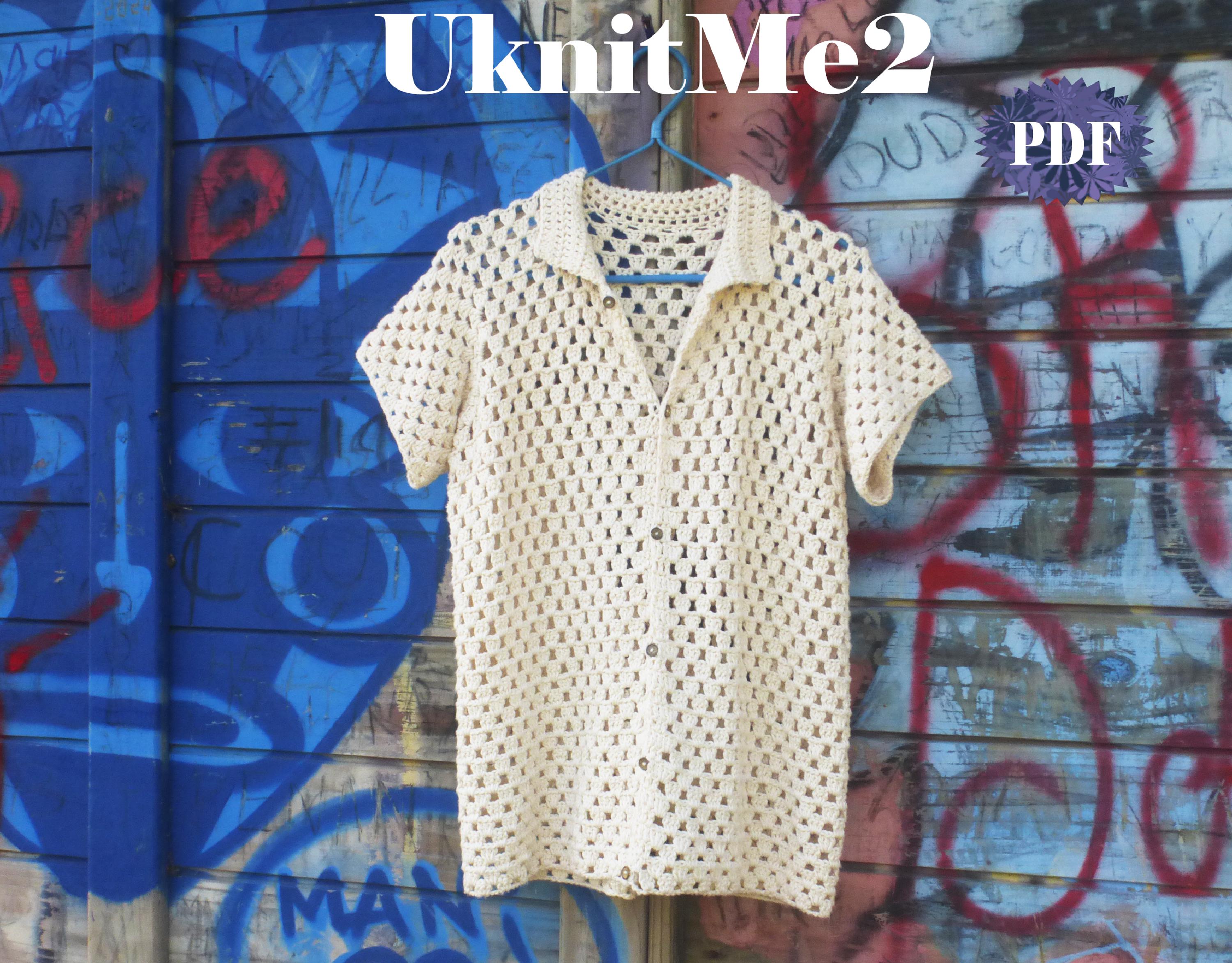 Man Shirt Crochet Pattern - Granny My Man Crochet Tshirt photo tutorial - S, M, L - crochet cover up ONE piece trendy Granny Shirt Woman/Man