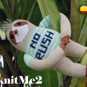 Sloth Knit Pattern Amigurumi Knitting animal toy sloth bear wild "No Rush" softie amigurumis English + Spanish PDF Perezoso Tutorial
