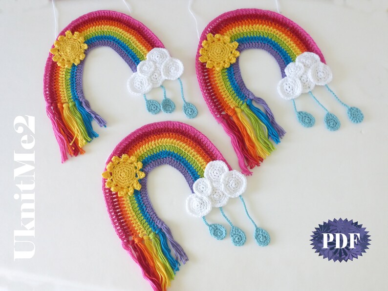 CROCHET PATTERN Rainbow Applique easy crochet applique crochet pattern decor, accessory, scrapbook, baby cloth , maternity door, wall hang image 5