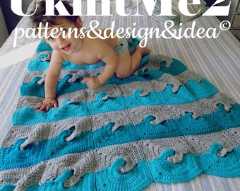 CROCHET PATTERN Blanket Crochet Waves - Professional Photo Tutorial Granny Squares Ocean Baby Bedding Crochet Blanket - Unique fun blanket