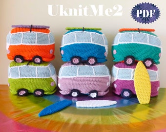 Surf Van crochet Pattern Amigurumi PHOTO tutorial beginner Easy crochet toy Volkswagen Van/surfboard crochet car, truck , camper surf retro