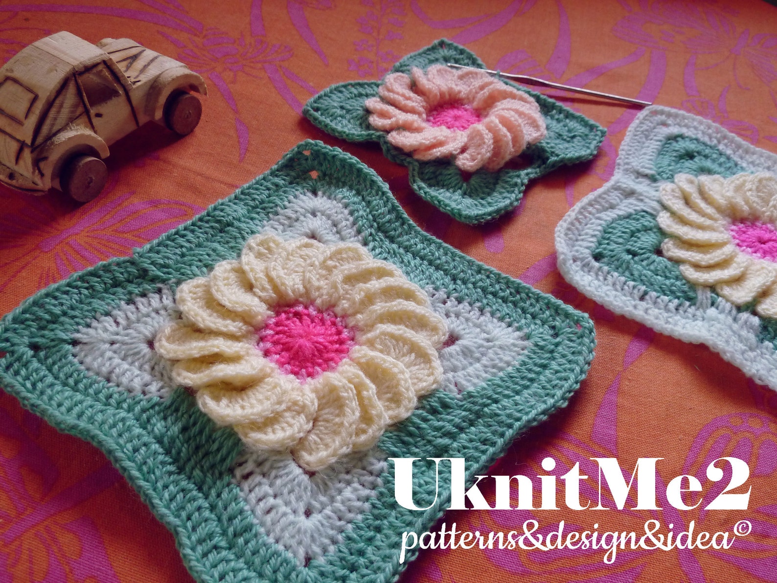 Baby Blanket Floral Crochet Pattern Gerbera 3D Flower Granny Etsy
