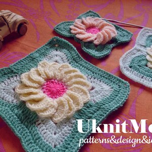 Granny Square Blanket crochet pattern Floral Gerbera 3D Flower granny square crochet motif afghan crochet bedding granny square pattern image 9