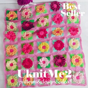 Granny Square Blanket crochet pattern Floral Gerbera 3D Flower granny square crochet motif afghan crochet bedding granny square pattern image 3