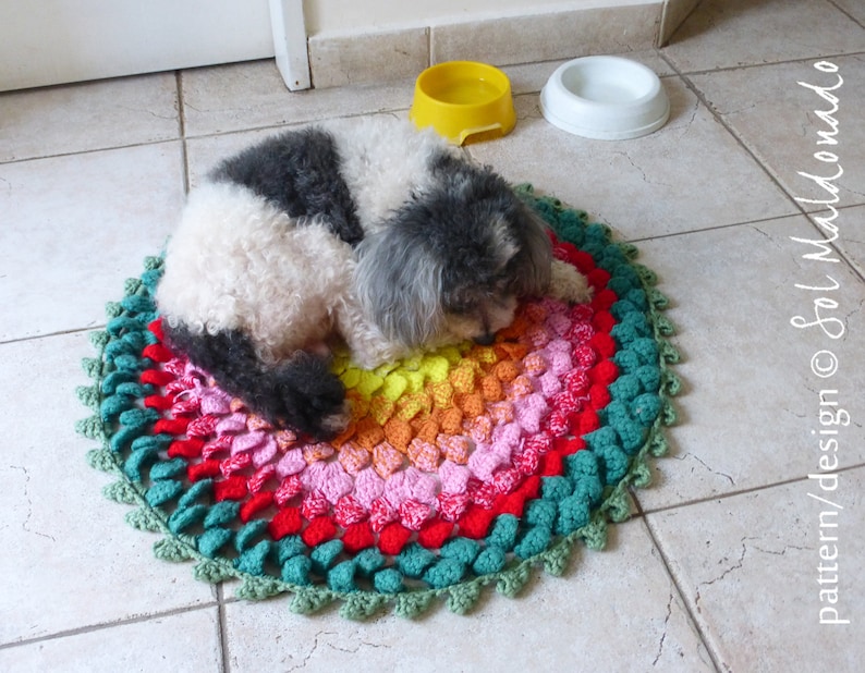CROCHET PATTERN Pet Rug Crochet Pattern Flower Round Comfy Mat Photo tutorial Instant DOWNLOAD crochet pattern mat petfriendly